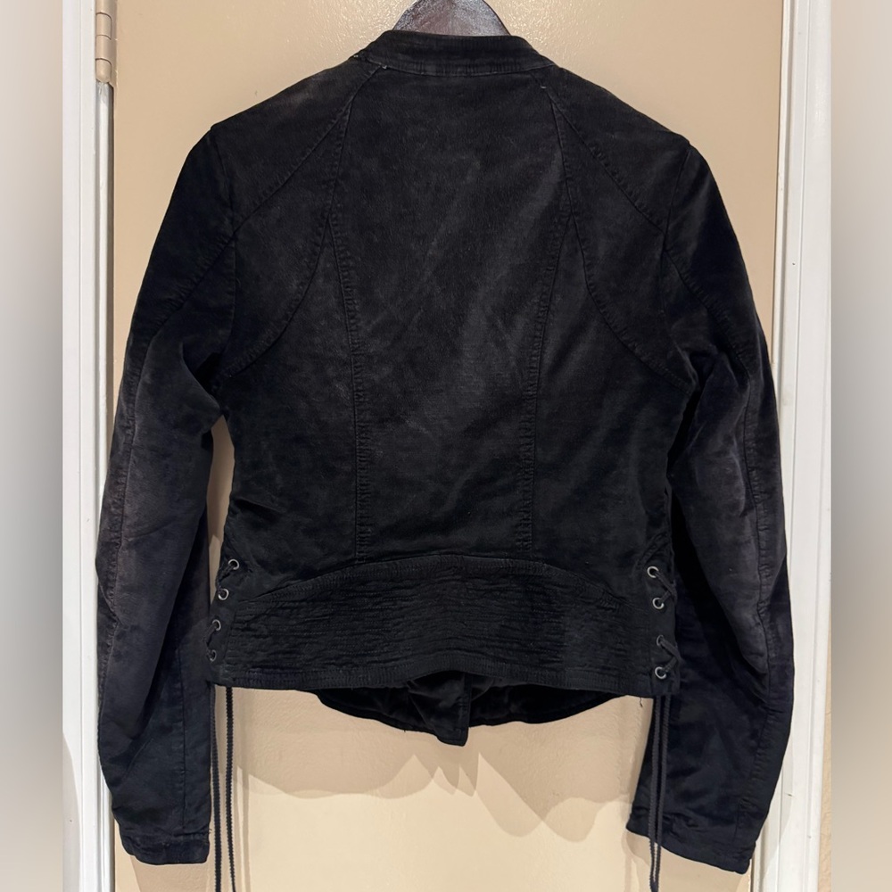 Free People Velvet Moto Laced Sleeve Zipper Jacket Black Size S - Picture 9 of 16